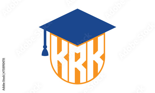 KRK initial letter academic logo design vector template. school college logo, university logo, graduation cap logo, institute logo, educational logo, library logo, teaching logo, book shop, varsity