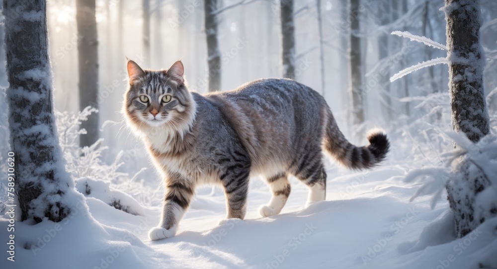 Winter cat in the snow
