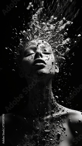 Artistic portrait of a woman with explosion above her head. beauty fashion concept © Spyrydon