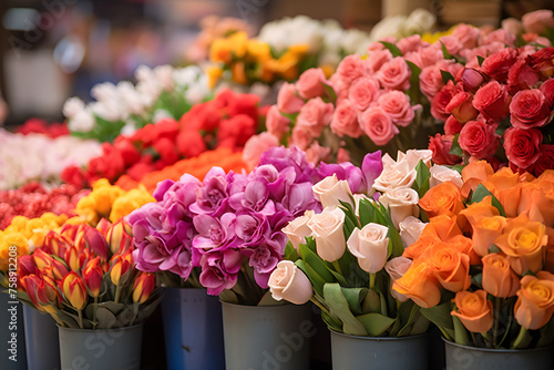 Colorful Floral Diversity: A Fresh and Vibrant Collection of Blooming Flowers at a Local Market #758912208