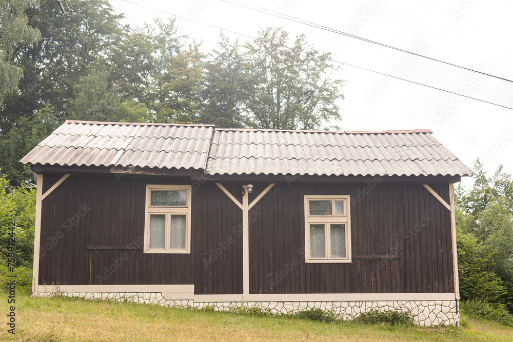 old wooden house in spring Carpathian mountains in Ukraine old wooden house in spring Carpathian mountains in Ukraine