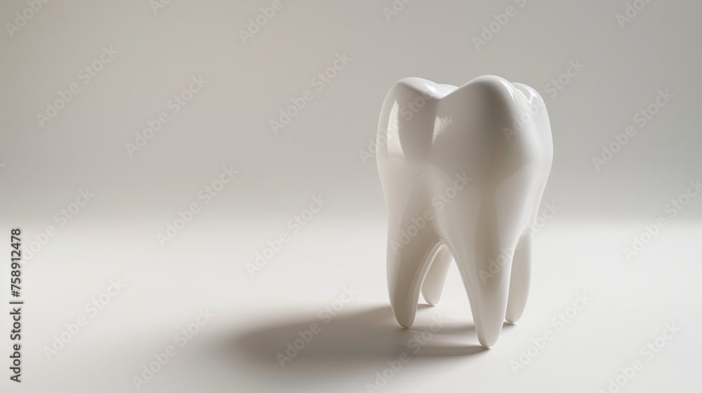 A healthy white big tooth stands on a glass table on a white background, banner A healthy white big tooth stands on a glass table on a white background, banner
