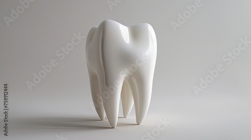 A healthy white big tooth stands on a glass table on a white background, banner