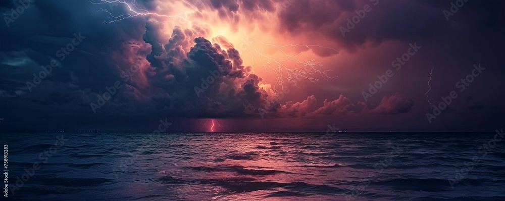 Dramatic lightning storm over the ocean