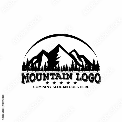 Mountains with pine logo template can be used in vector image