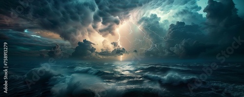 Dramatic lightning storm over the ocean