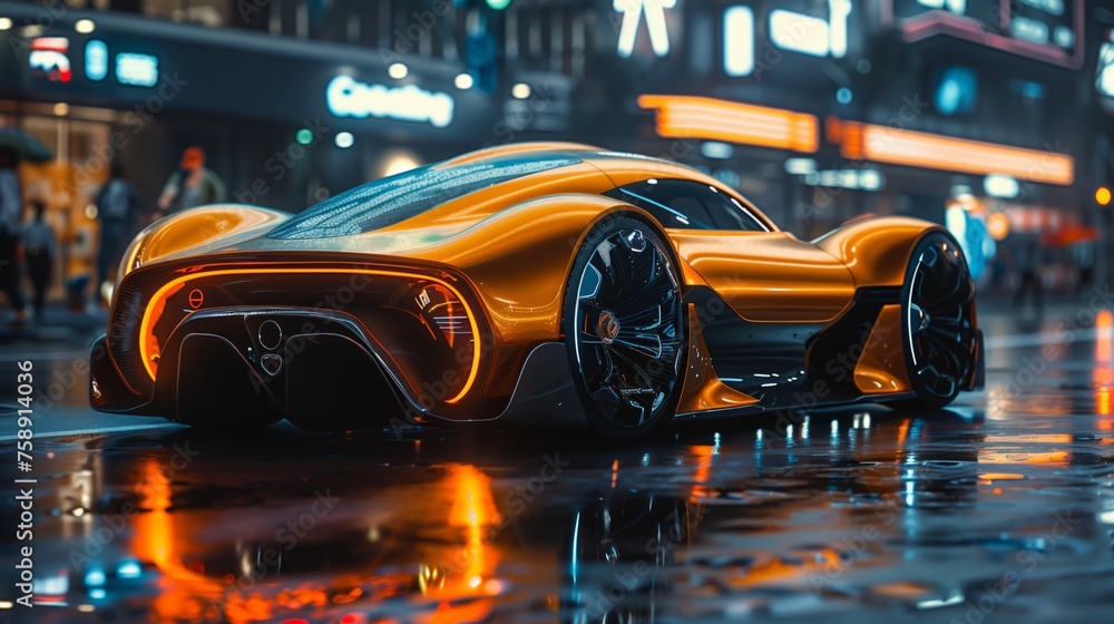 Futuristic sports car in the style of the movie TRON. Modern futuristic electric car.
