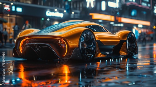 Futuristic sports car in the style of the movie TRON. Modern futuristic electric car. © artdolgov