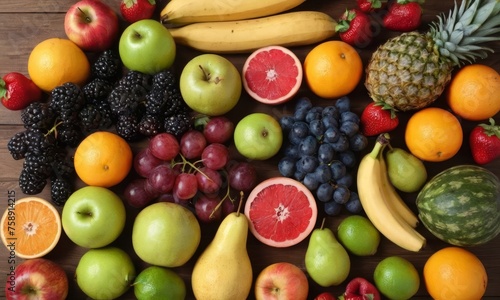 Fresh ripe colorful fruits rich in vitamins  healthy food