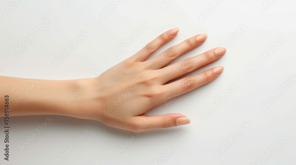 Two hands with nails painted in a light pink color Two hands with nails painted in a light pink color