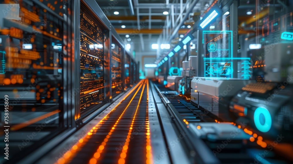 A high-tech factory floor, buzzing with the synergy of robotics and automation A high-tech factory floor, buzzing with the synergy of robotics and automation