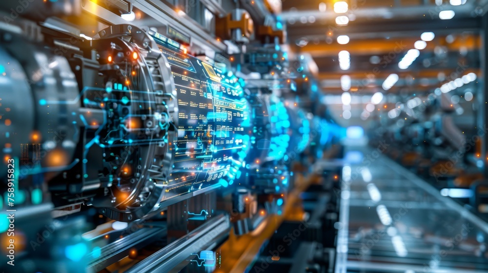 Fototapeta premium A high-tech factory floor, buzzing with the synergy of robotics and automation