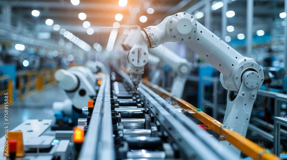 A high-tech factory floor, buzzing with the synergy of robotics and automation