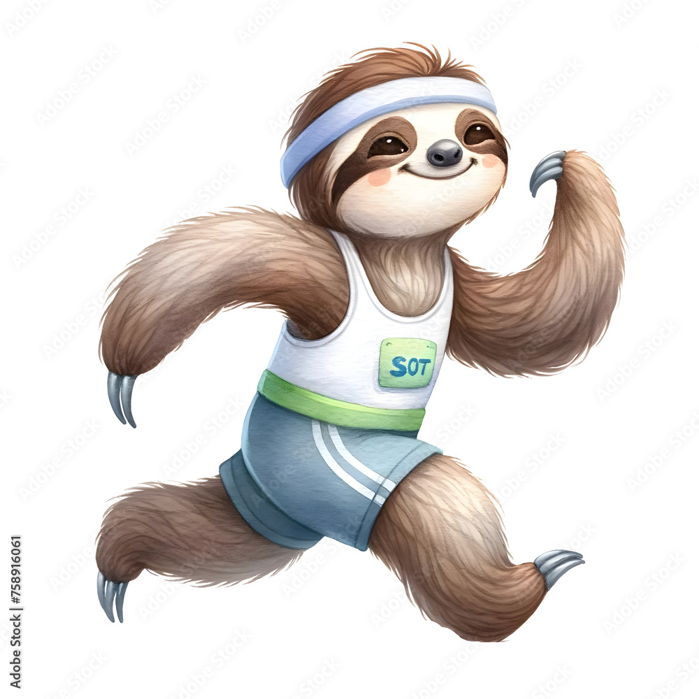 Cute watercolor animal character as a runner is running clipart of