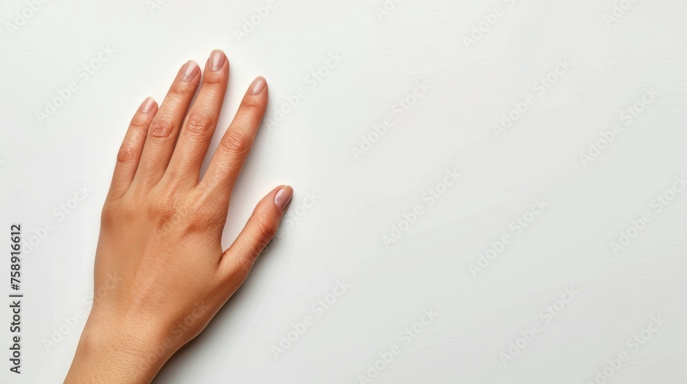 Two hands with nails painted in a light pink color Two hands with nails painted in a light pink color