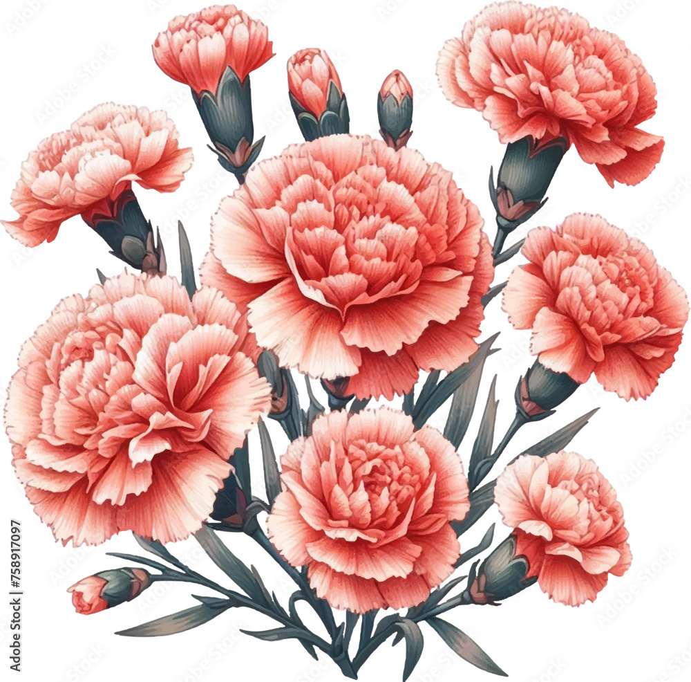 Beautiful Carnations Flowers Vector Illustration