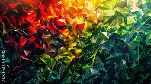 Abstract low poly backdrop features geometric creatures in lively habitat © MAY