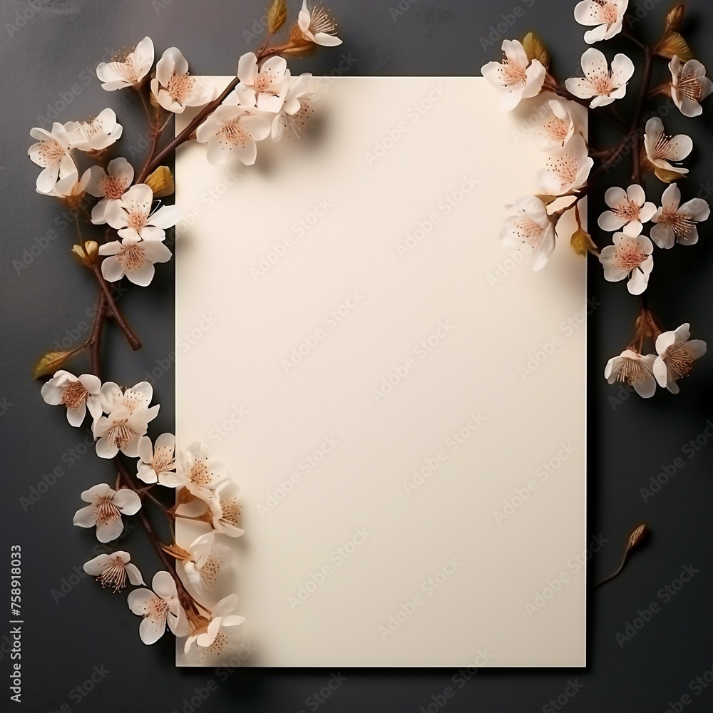 Invitation card,  flowers and paper