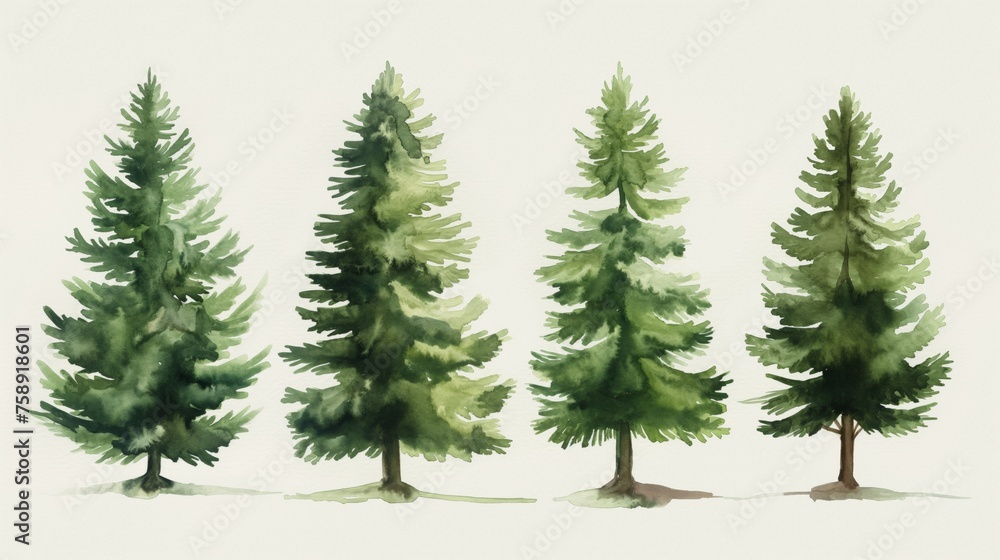 Watercolor of pine trees for winter design. - obrazy, fototapety, plakaty 
