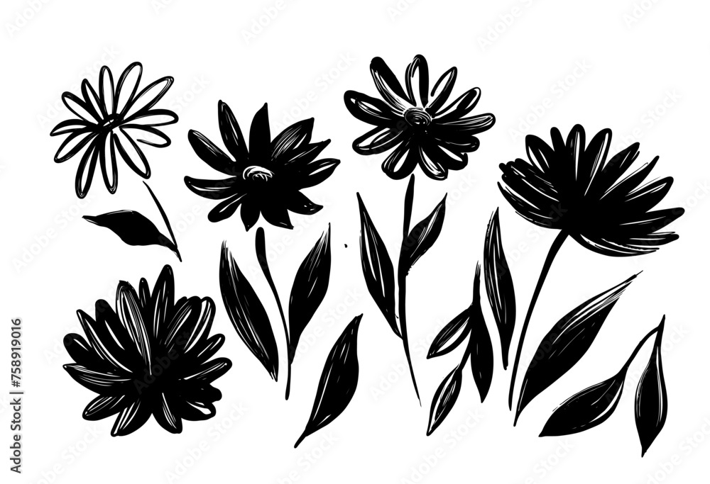 Flowers hand drawn vector. Brush pattern Flowers hand drawn vector. Brush pattern
