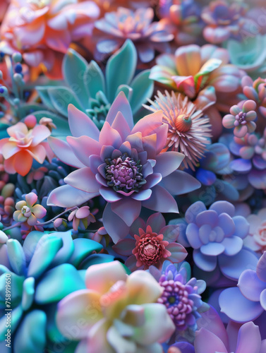Colorful flowers and succulents are spread all over the place.