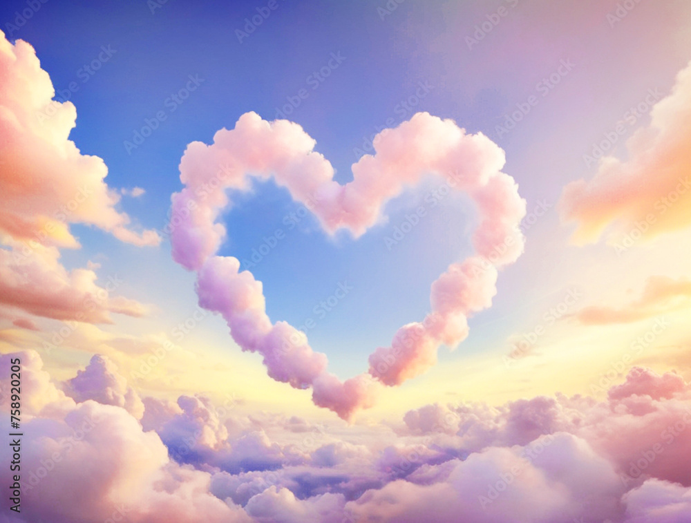 Clouds in the sky in the shape of white and pink hearts, love concept Valentine's day heart, sky, blue, nature, clouds, love, background, shape, love, outdoor, weather, day, romantic.