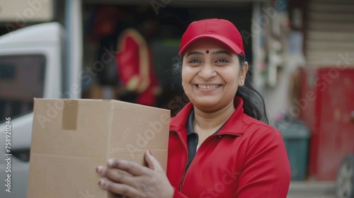 Portrait of a delivery person at a courier service