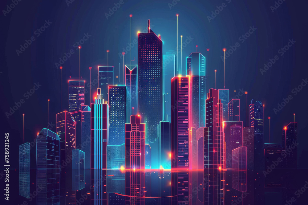 Smart Digital City Concept. Urban Architecture High Towers Concept of the Future City. 