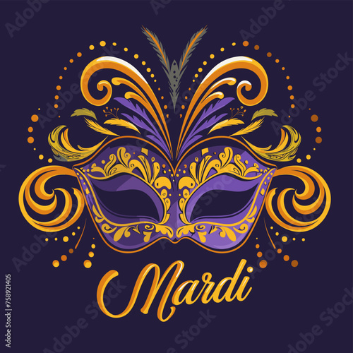 Mardi gras mask with feathers. Vector illustration for your design