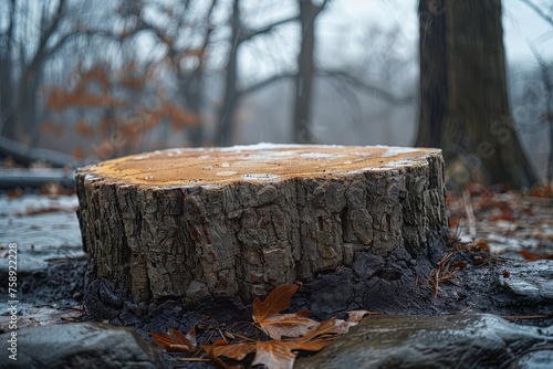 Wallpaper Mural Cut tree trunk seen close up with snow on the ground Torontodigital.ca