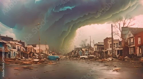 dark storm disaster damages the surrounding city in slow motion photo