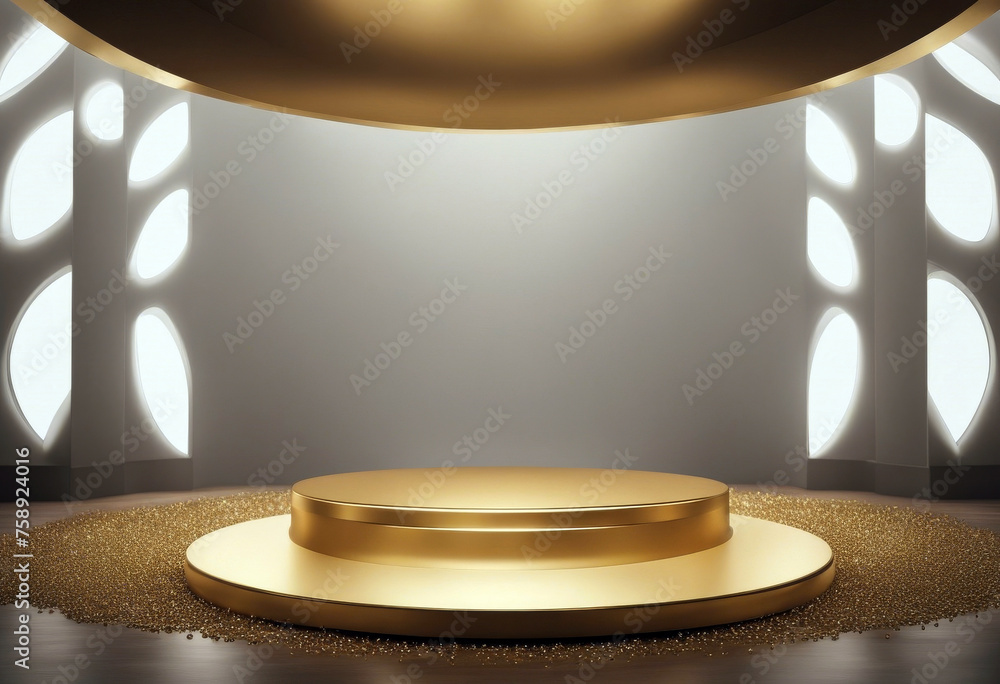 Made golden cloth podium covered Round poduim background gold empty dais fabric silk cover presentation clothes curtain gold show satin stage pedestal textile decoration gift racked round surprise