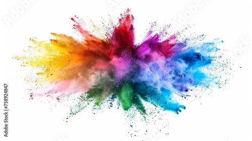 Colorful mixed rainbow powder explosion isolated on white background 