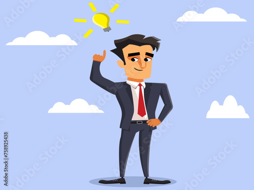 Business man thinking of an idea, or having a lightbulb moment. Business decision or solution concept