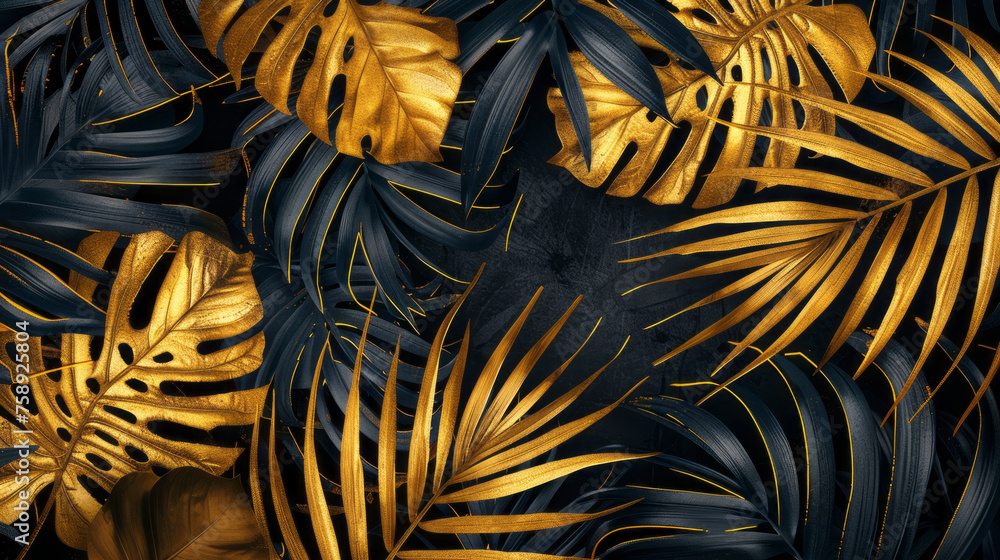 Textures of abstract gold and black leaves for tropical leaf background Textures of abstract gold and black leaves for tropical leaf background