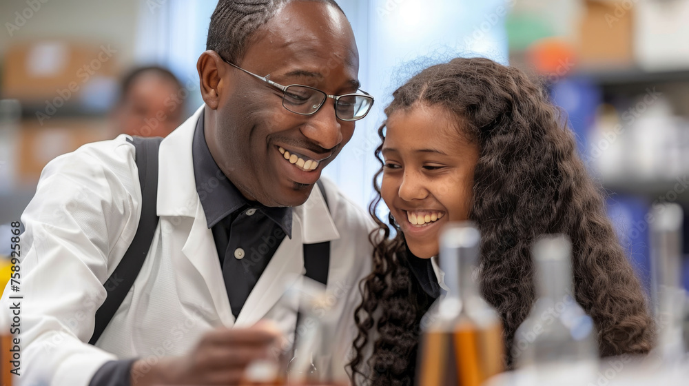 Teachers of various backgrounds guide students through a science activity in class. Teachers of various backgrounds guide students through a science activity in class.