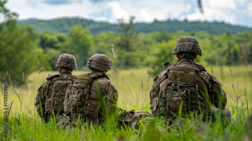 Teamwork in Action: Soldiers Engage in Field Exercise, Vigilant and Prepared.