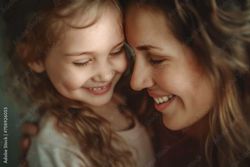 Mother and daughter close up hugging Mother and daughter close up hugging