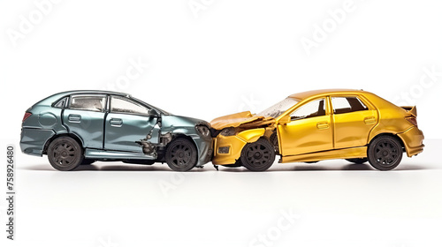 Cars accident violently facing each other, on isolated white background © Mohammad Xte