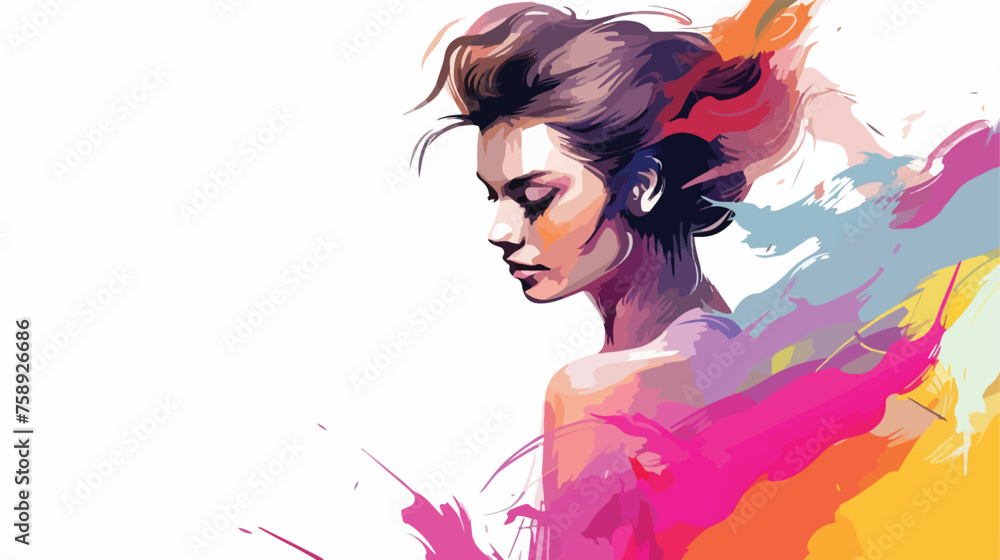 Cartoon woman wiBrushed Painted Abstract Background
