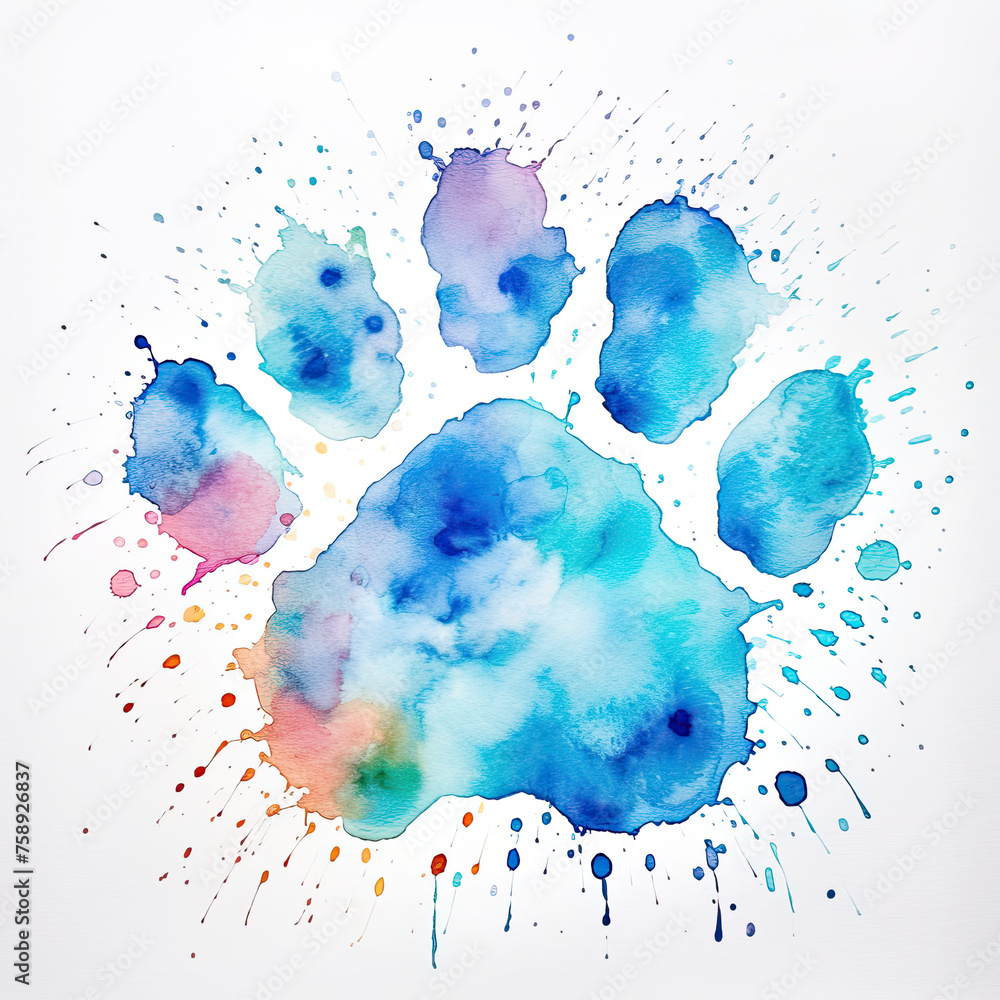 Watercolor paw print painting Isolated on white background - obrazy, fototapety, plakaty 