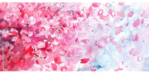 Pink sakura falling petals background. Aquarelle Drawing.