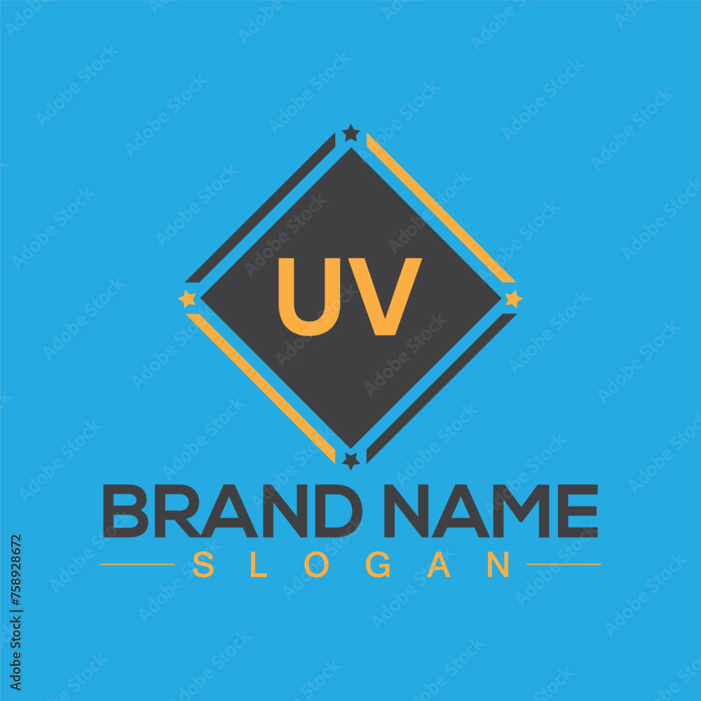 Initial UV letter logo design with creative square symbol