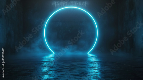 futuristic empty room with Smoke and neon light