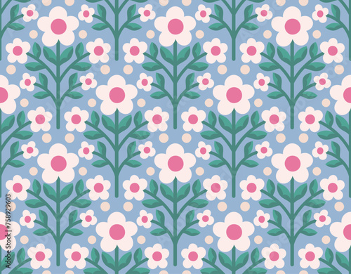 Modern cute floral art deco seamless pattern. Vector damask illustration with leaves. Decorative botanical background.