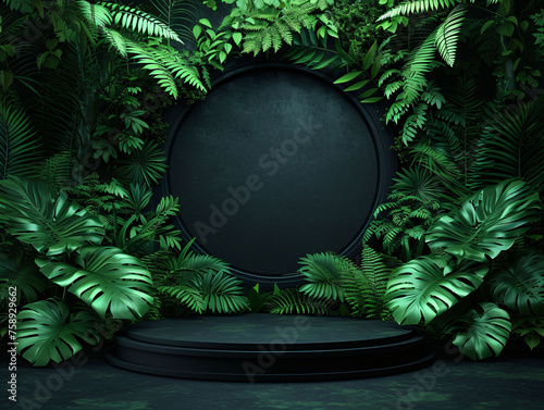 Natural podium product display with leave background