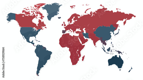 Fototapeta Naklejka Na Ścianę i Meble -  Asia continent in world map flat vector 