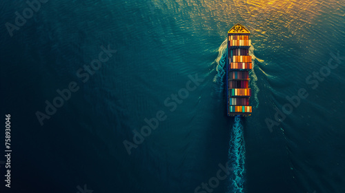Aerial view of a vast cargo ship loaded with containers, showcasing the global scale of sea freight and the pivotal role it plays in connecting economies and facilitating international trade