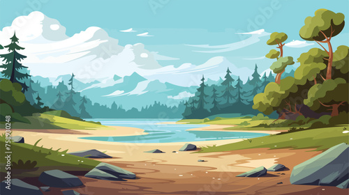 nature rocky mountain forest flat vector 