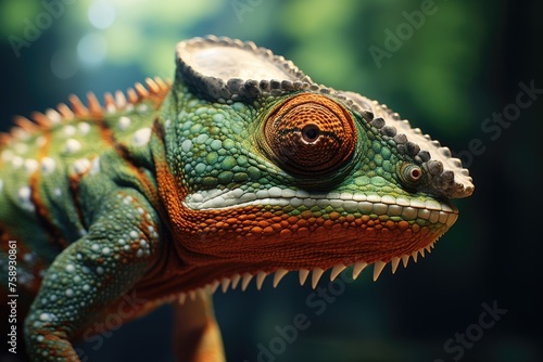 Detailed view of a chameleon lizard's face. Perfect for educational materials